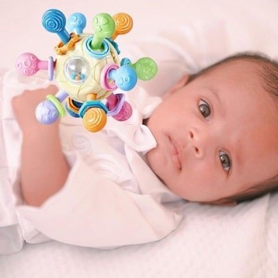 Hochet-bébé-dentition-jaune