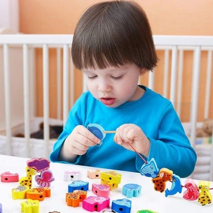 Jouet-bebe-bois​-Montessori-animaux-Enfilage