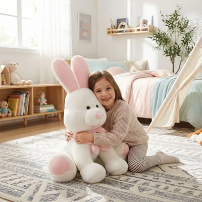 Lapin peluche geant blanc