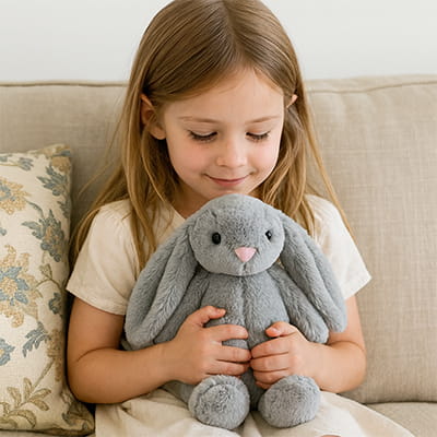 peluche lapin gris