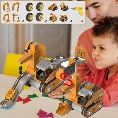Jeu de construction Montessori pour enfant - Véhicules à construire